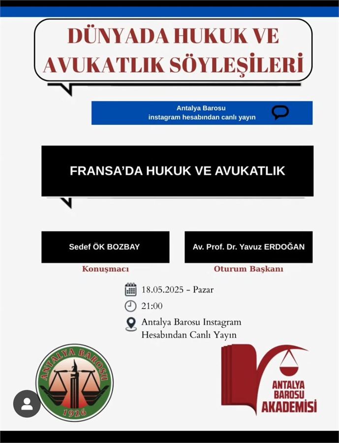 Antalya Barosu Dünyada Avukatlık (Fransa) afişi